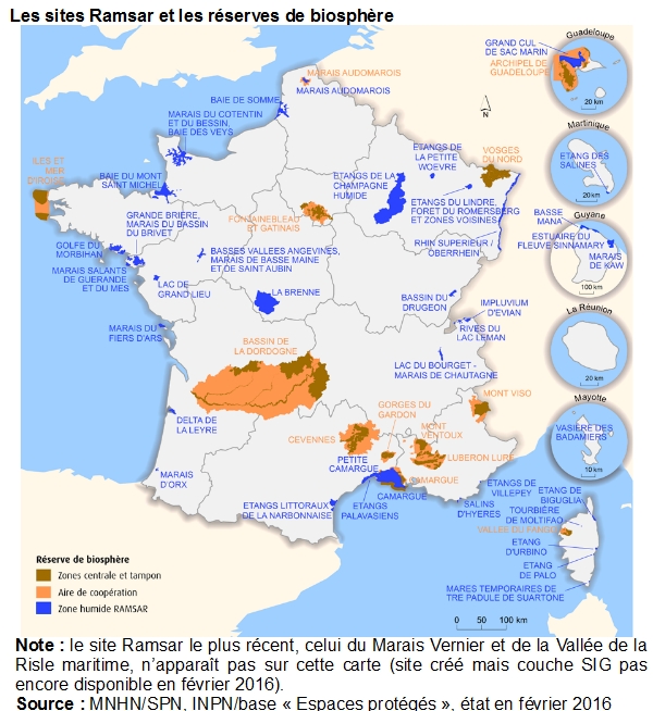 Carte : Les sites Ramsar et les réserves de biosphère