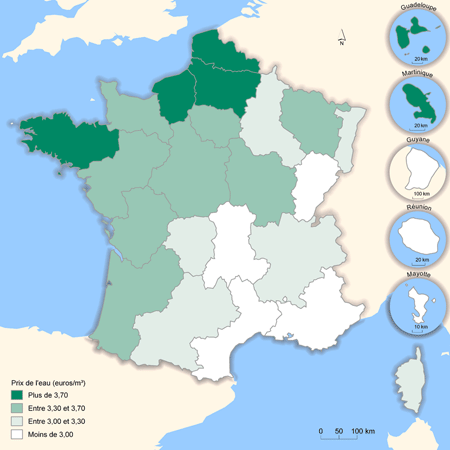 Prix moyen de l’eau domestique en France en 2008