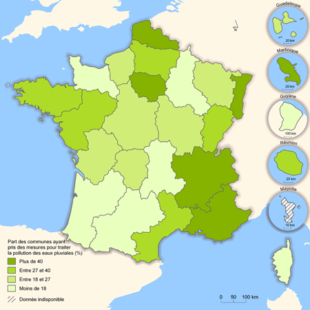Part des communes ayant pris des mesures* pour la maîtrise des eaux pluviales en 2008