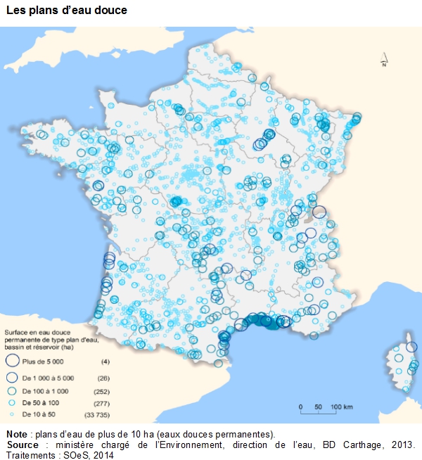 Carte : Les plans d'eau douce