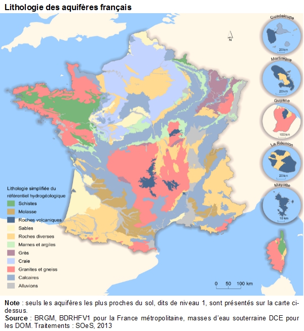 Carte : Lithologie des aquifères français