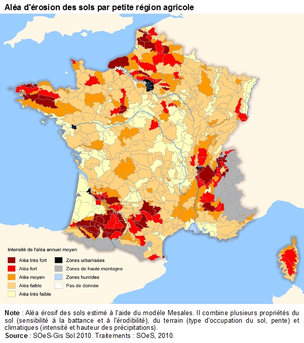 Carte : Aléa d'érosion des sols par petite région agricole