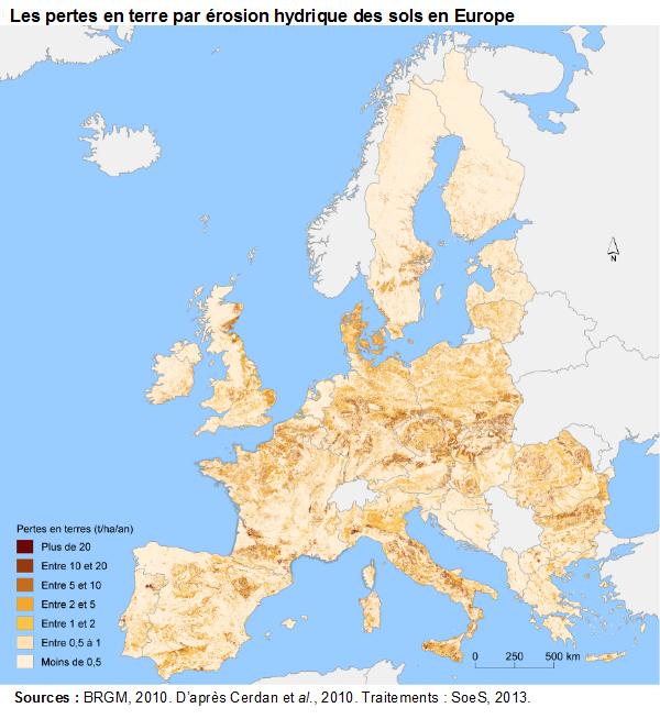 Graphe : les pertes en terre par érosion hydrique des sols 