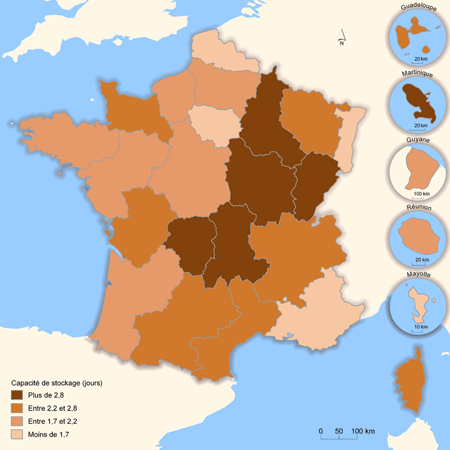 Capacité de stockage d’eau potable par région en 2008