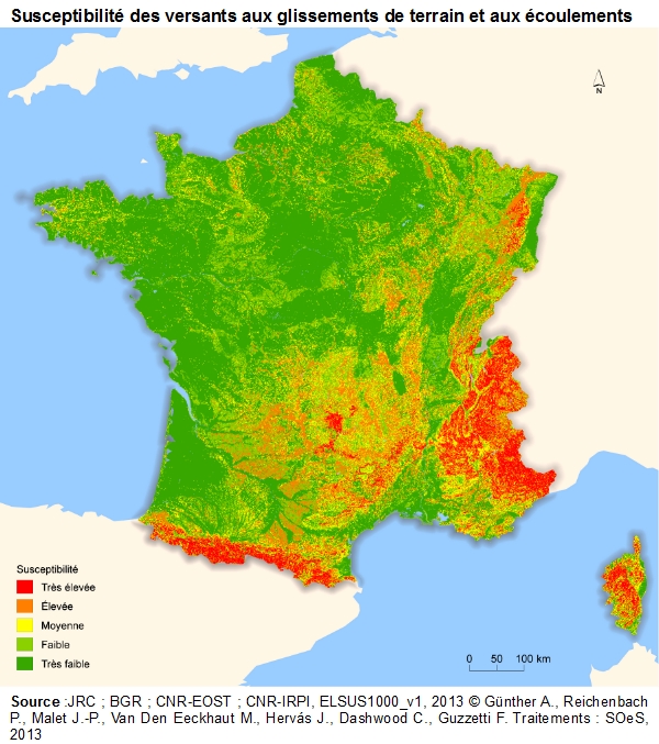 Carte : Susceptibilité des versants aux glissements de terrain et aux écoulements
