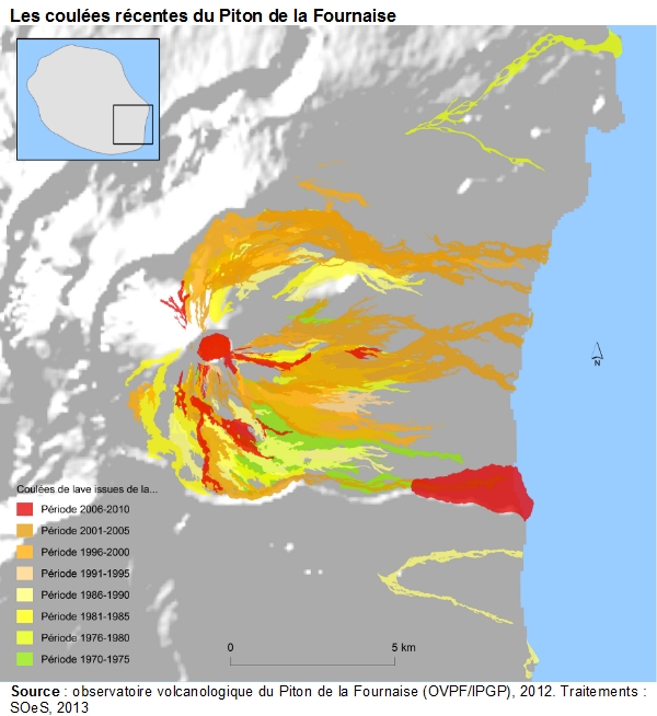 Carte : Les coulées récentes du Piton de la Fournaise